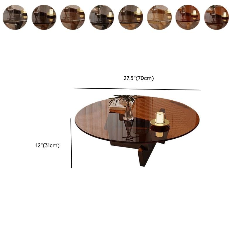 Round Glass Coffee Table with Solid Wood Abstract Base Y7993