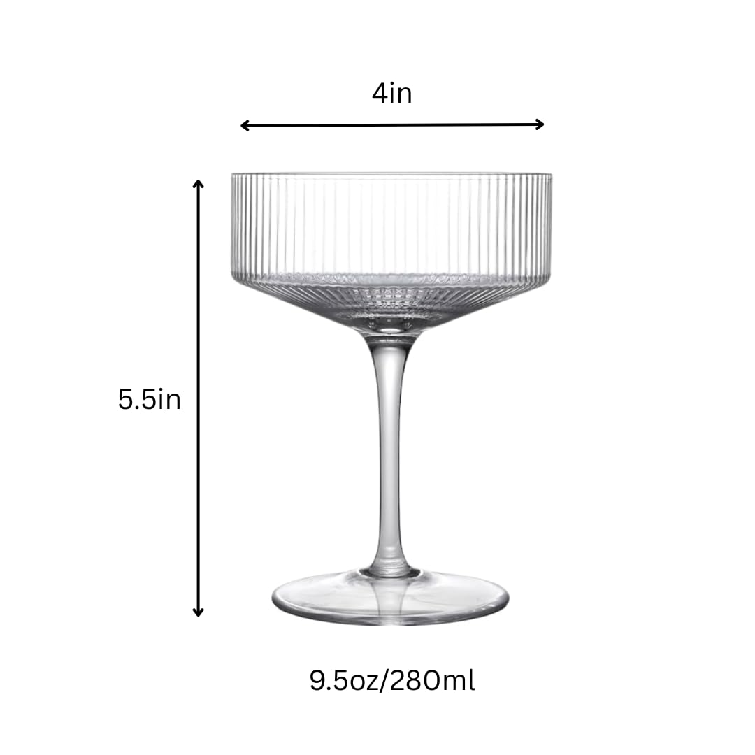 Clear Ribbed Martini Coupe Glasses Set of 2 M82309