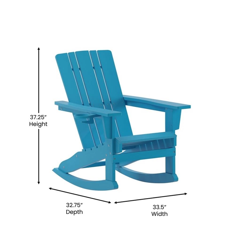 Blue Plastic Adirondack Rocking Chair with Cupholder R773