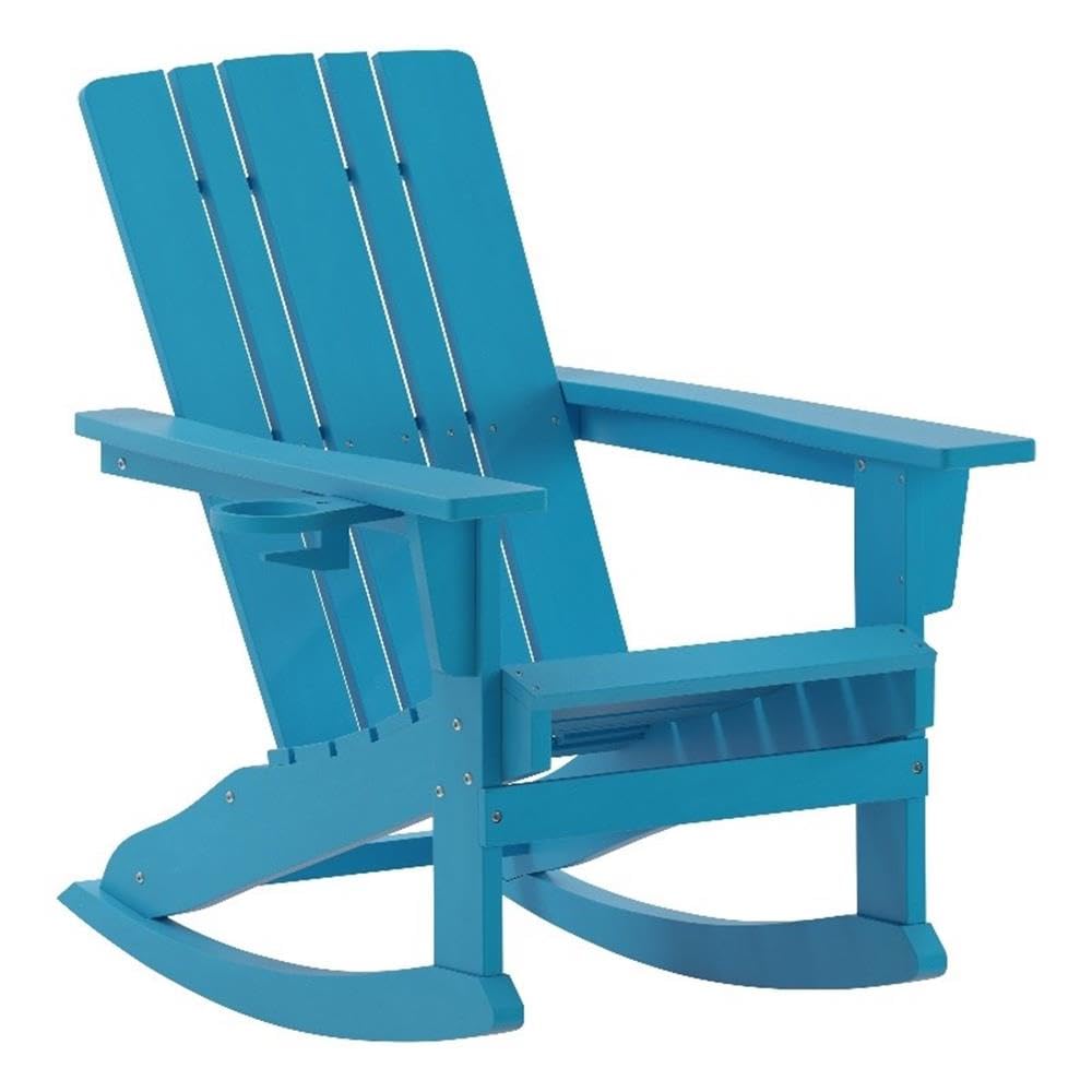 Blue Plastic Adirondack Rocking Chair with Cupholder R773