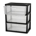 Black 3 Drawer Storage Organizer Tower with Clear Plastic Bins G4372