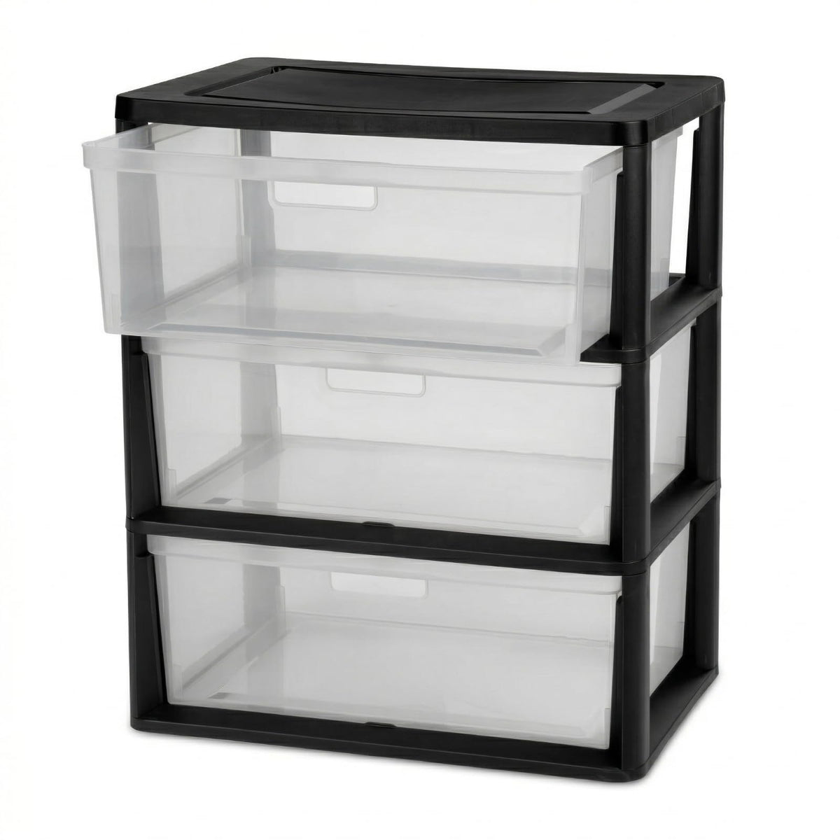 Black 3 Drawer Storage Organizer Tower with Clear Plastic Bins G4372
