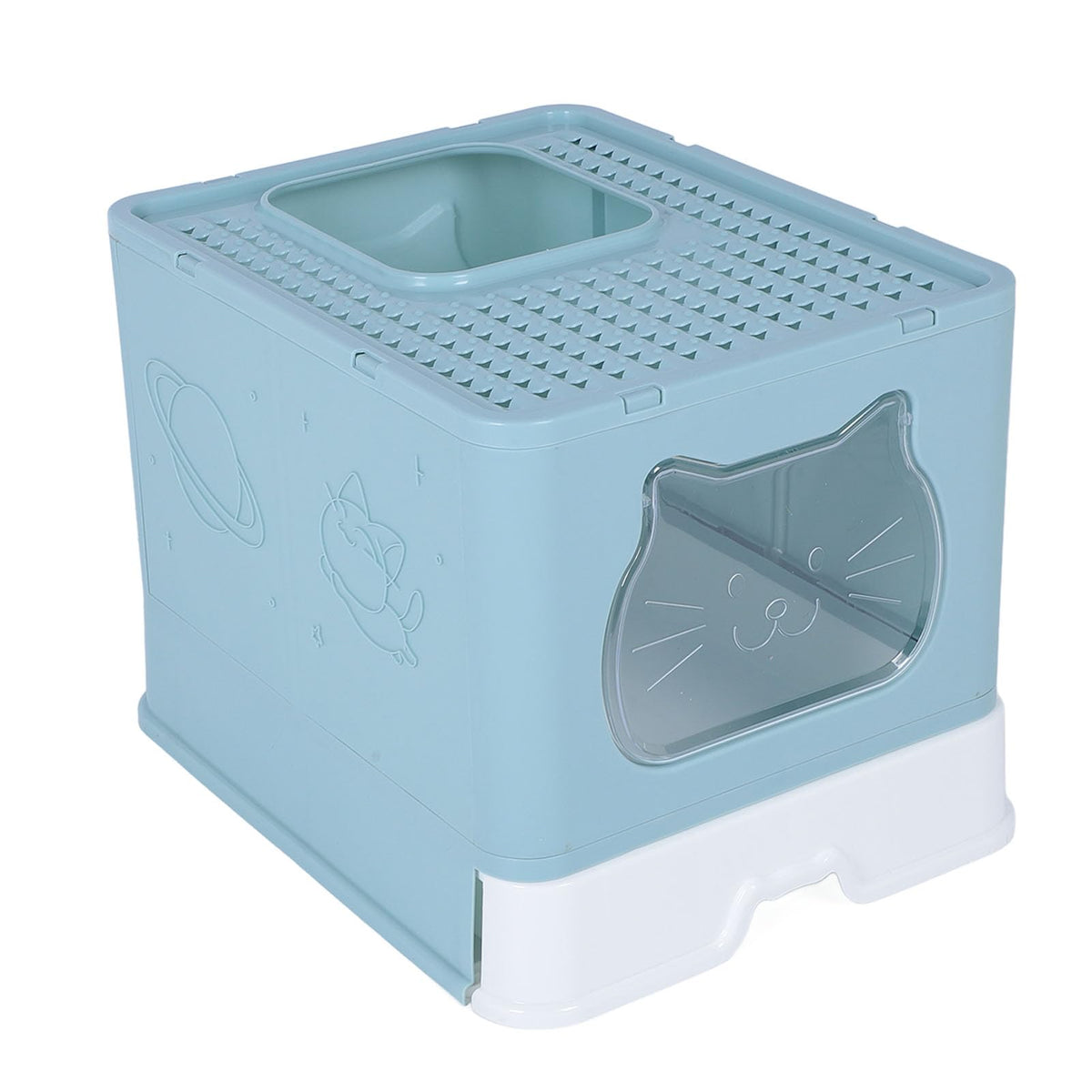 Enclosed Cat Litter Box Top Entry Foldable with Lid Blue G3811
