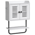 White Double Doors Bathroom Wall Cabinet with Towel Bar, Adjustable Shelf, 2 Hooks H942494