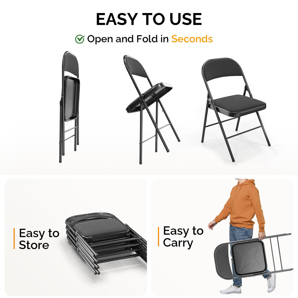 Black Fabric Padded Folding Chairs 10 Pack T728269