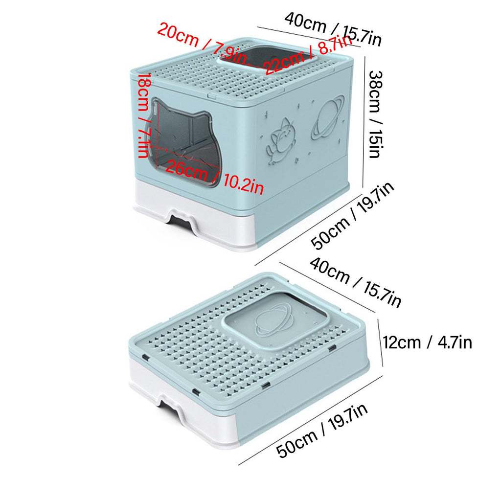 Enclosed Cat Litter Box Top Entry Foldable with Lid Blue G3811