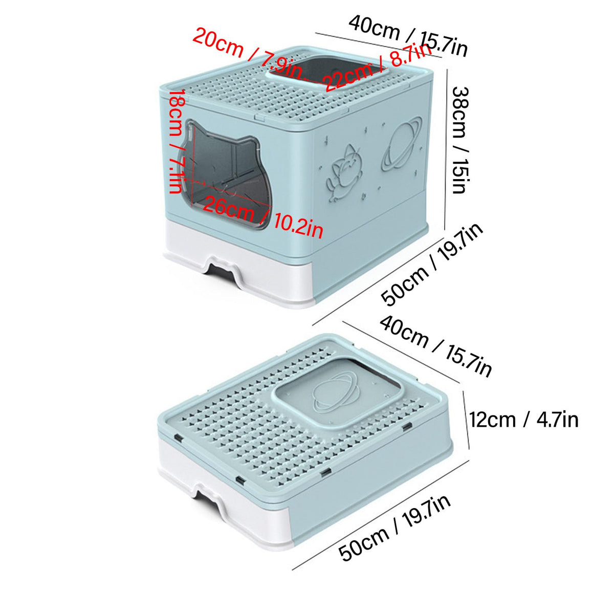 Enclosed Cat Litter Box Top Entry Foldable with Lid Blue G3811