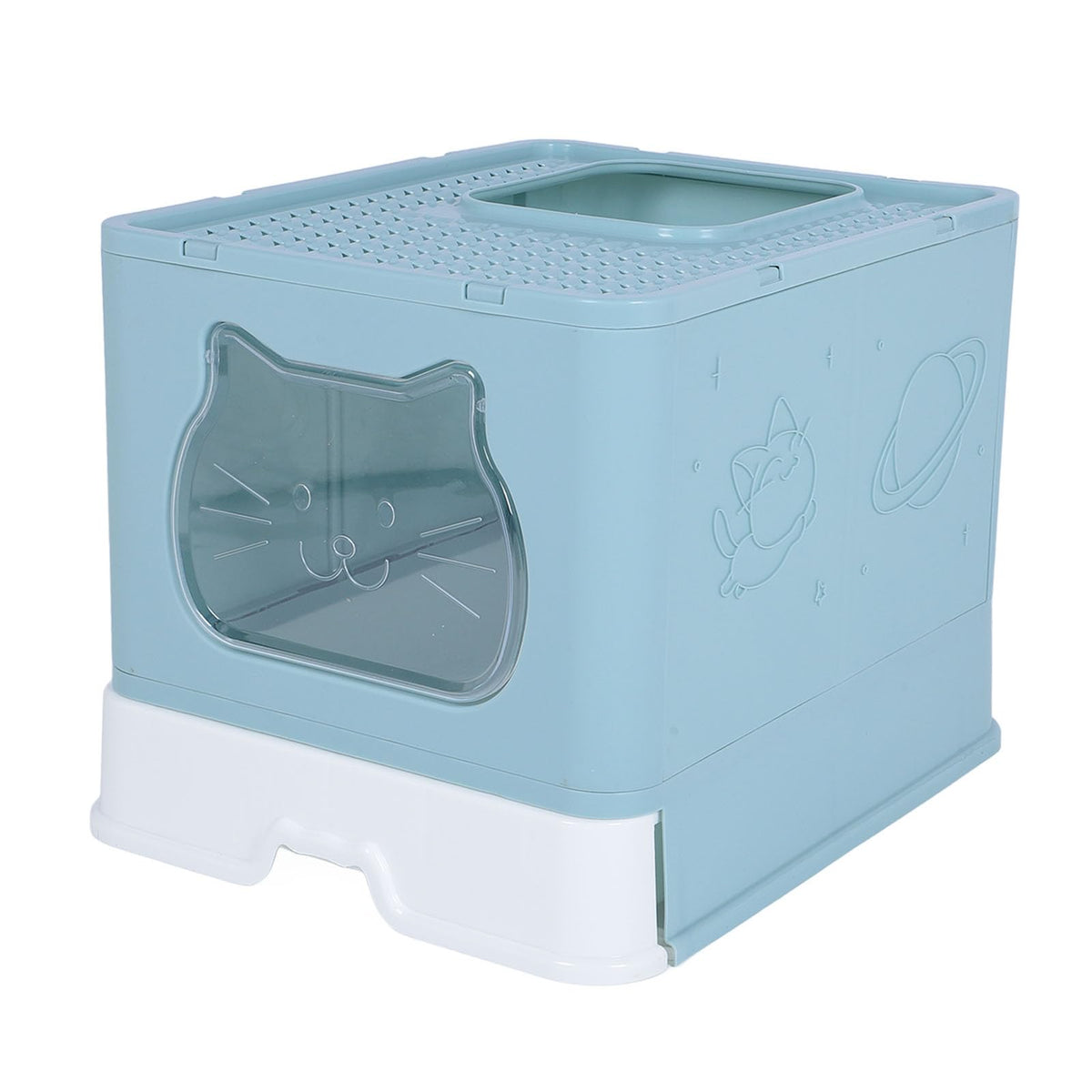 Enclosed Cat Litter Box Top Entry Foldable with Lid Blue G3811