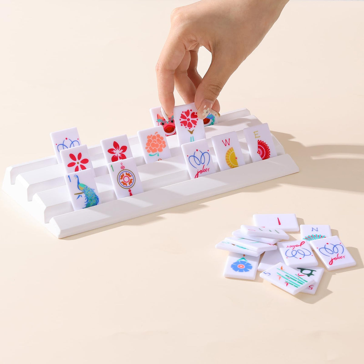 160 Printed American Mahjong Tile Set with 4 Racks & Carrying Bag N695352