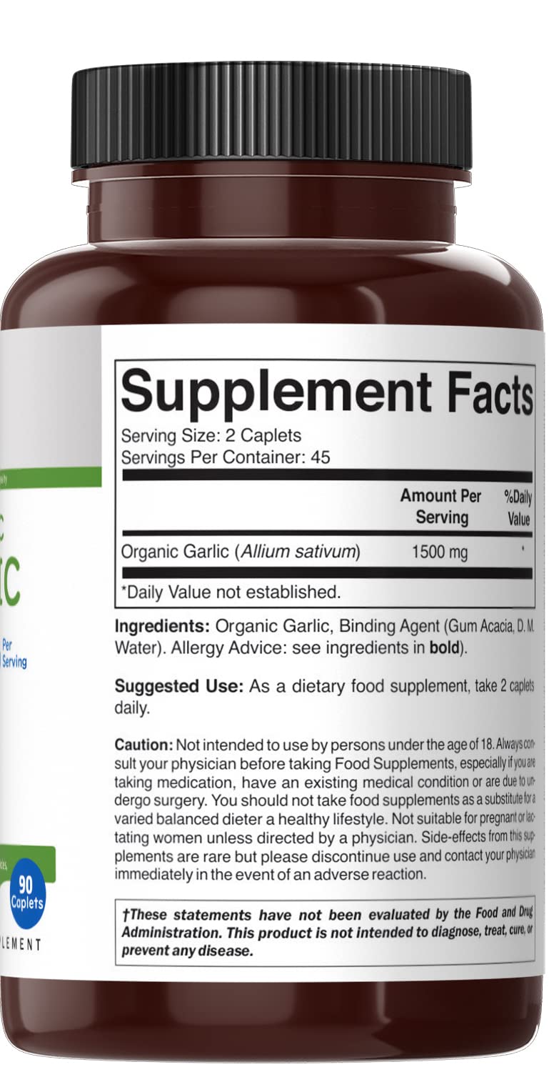 Organic Garlic 1500mg 90 Vegetarian Tablets B742