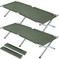 2 Pcs Army Green Folding Camping Cot Bed with Carry Bag W121356