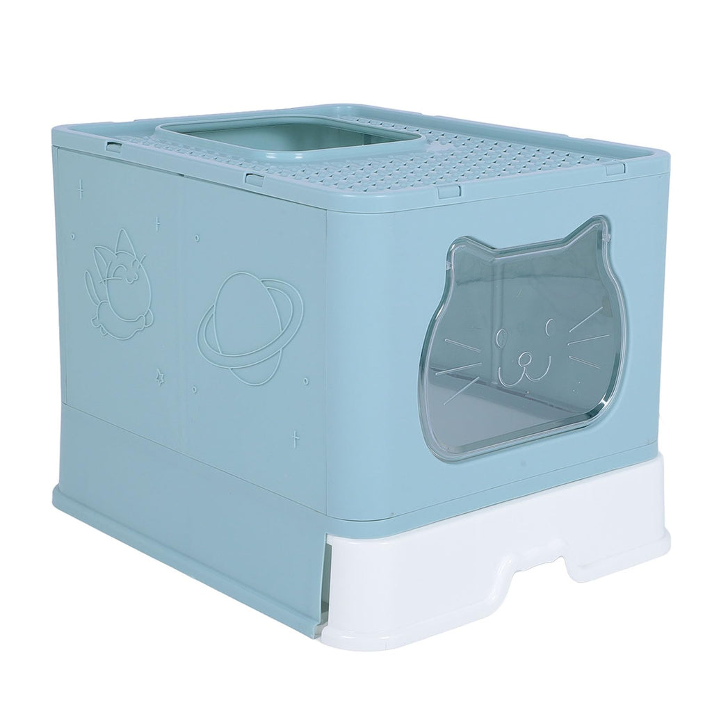 Enclosed Cat Litter Box Top Entry Foldable with Lid Blue G3811