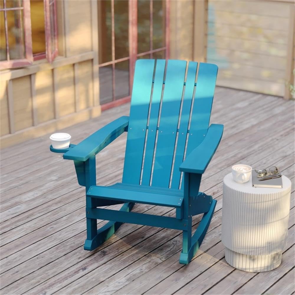 Blue Plastic Adirondack Rocking Chair with Cupholder R773