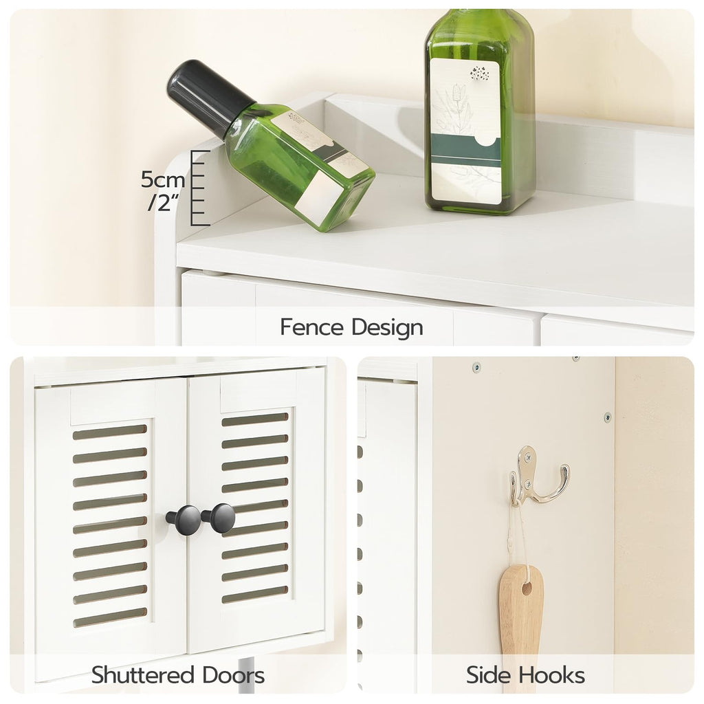 White Double Doors Bathroom Wall Cabinet with Towel Bar, Adjustable Shelf, 2 Hooks H942494
