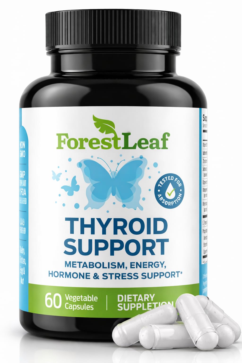 All Natural Thyroid Support Supplement with Iodine, B12, Zinc, Selenium, Ashwagandha - 60 Vegetarian Capsules K182