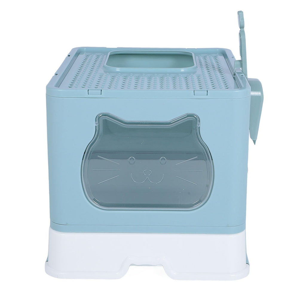 Enclosed Cat Litter Box Top Entry Foldable with Lid Blue G3811