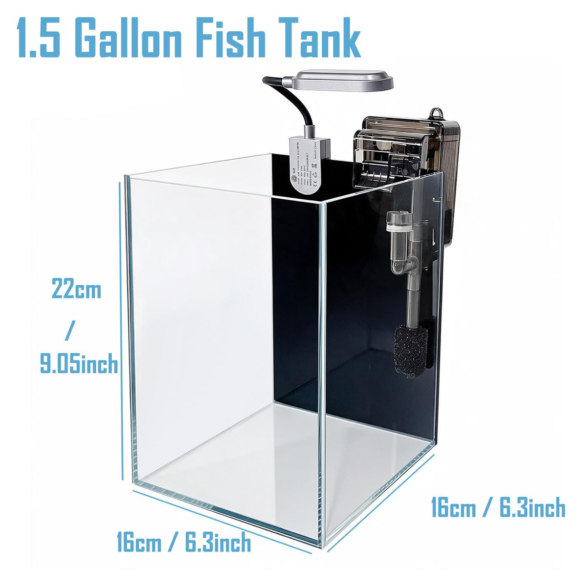 1.5 Gallon Glass Aquarium Starter Kit with Filter and LED Light A289