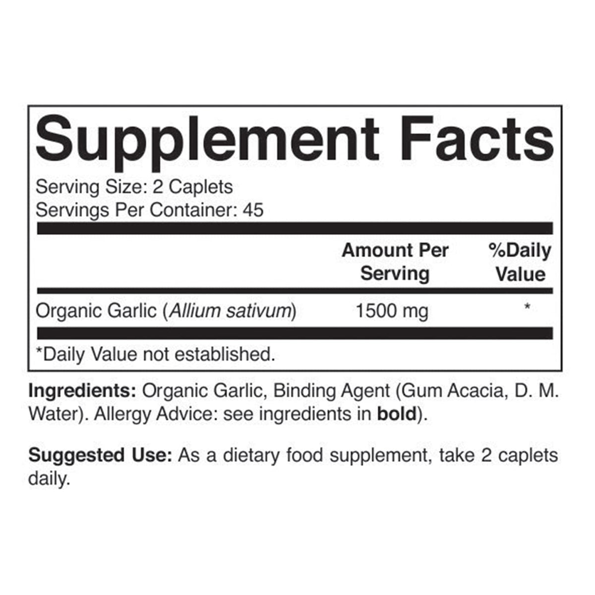 Organic Garlic 1500mg 90 Vegetarian Tablets B742