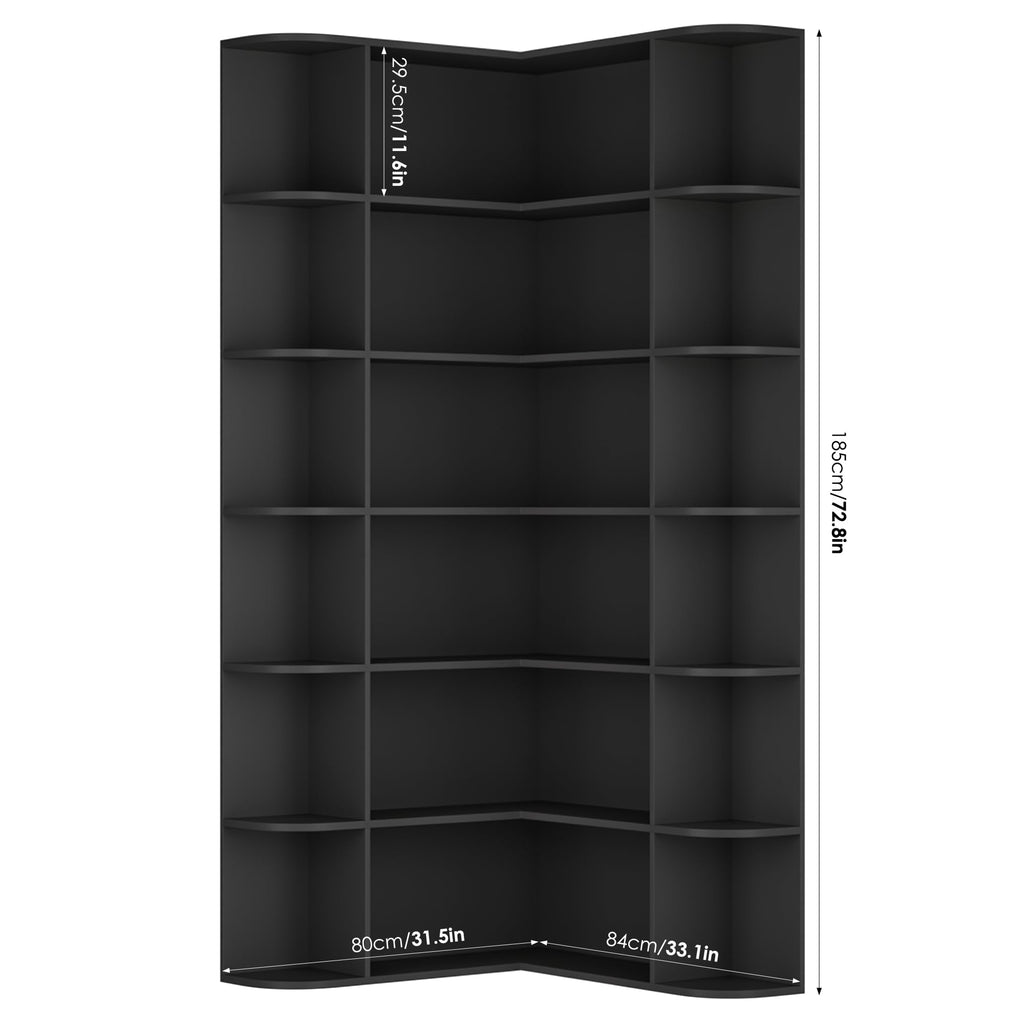 72" Tall 6-Tier Black Corner Bookshelf G353285