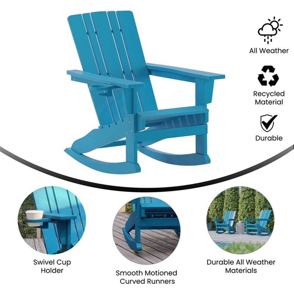 Blue Plastic Adirondack Rocking Chair with Cupholder R773