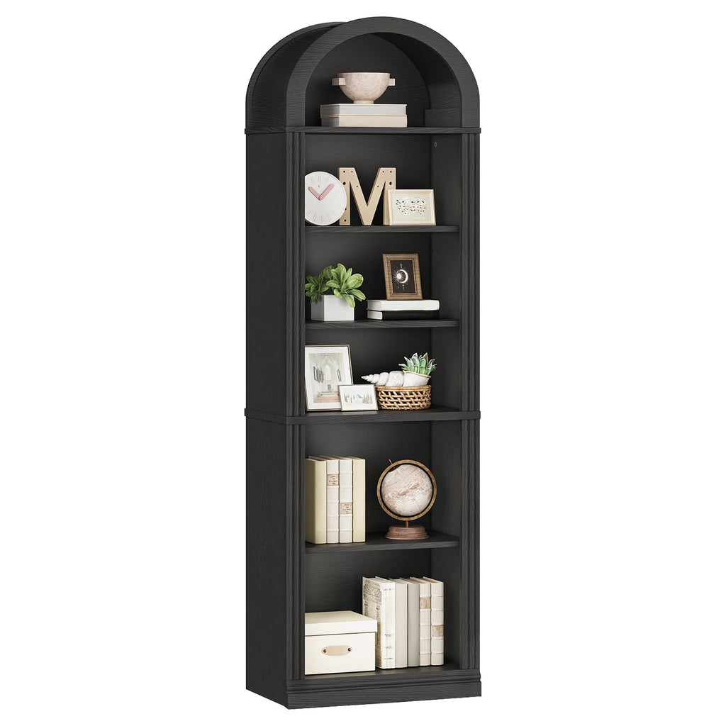 75.8" Tall Narrow 6-Tier Arched Wooden Bookshelf, Black T2716