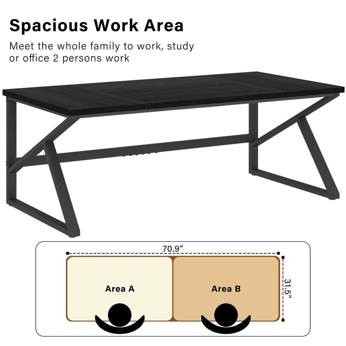 70 Inch Black Metal Wood Computer Desk P295694