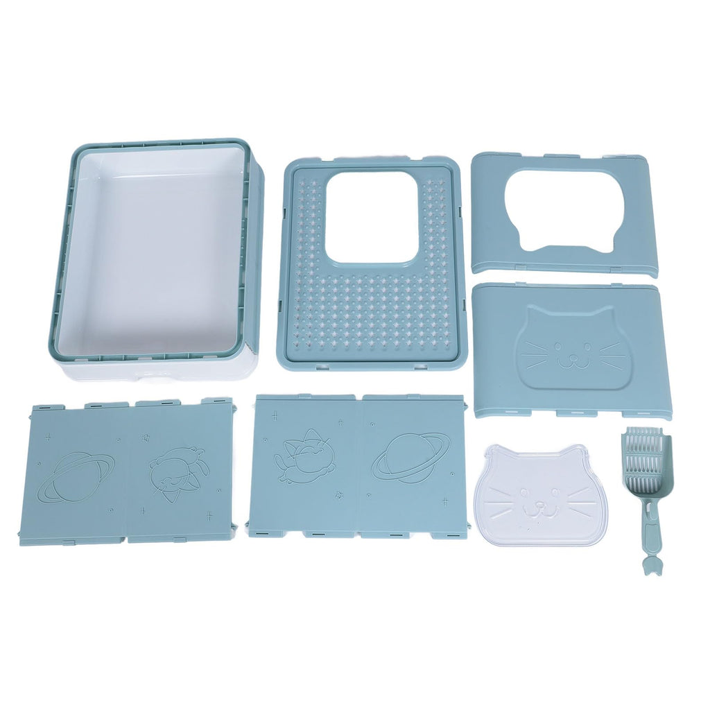 Enclosed Cat Litter Box Top Entry Foldable with Lid Blue G3811