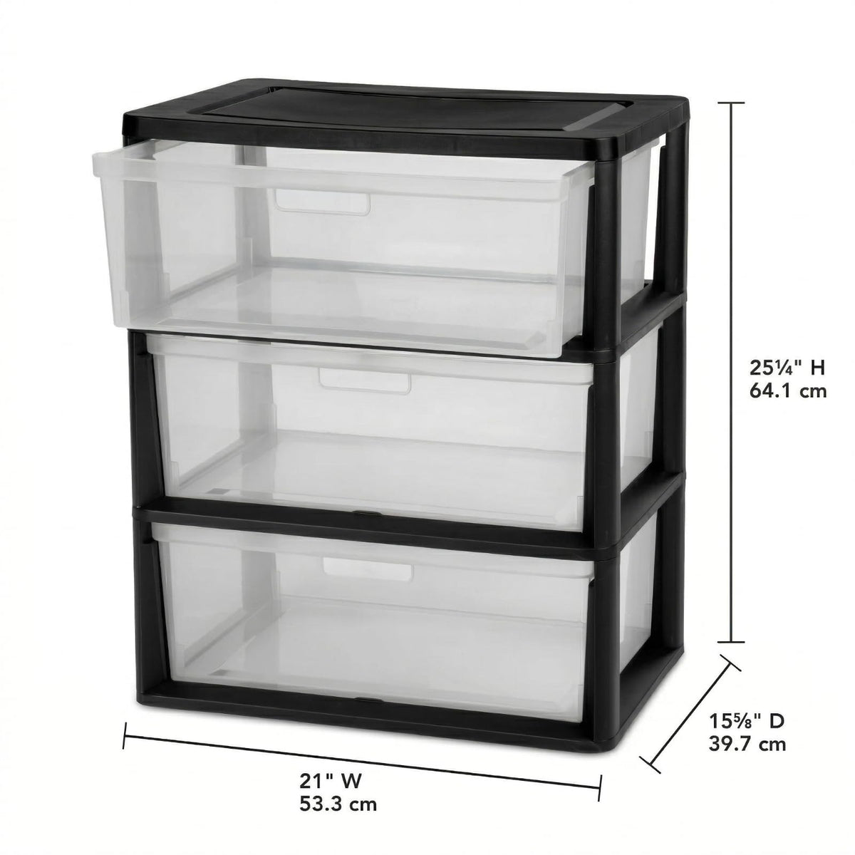 Black 3 Drawer Storage Organizer Tower with Clear Plastic Bins G4372