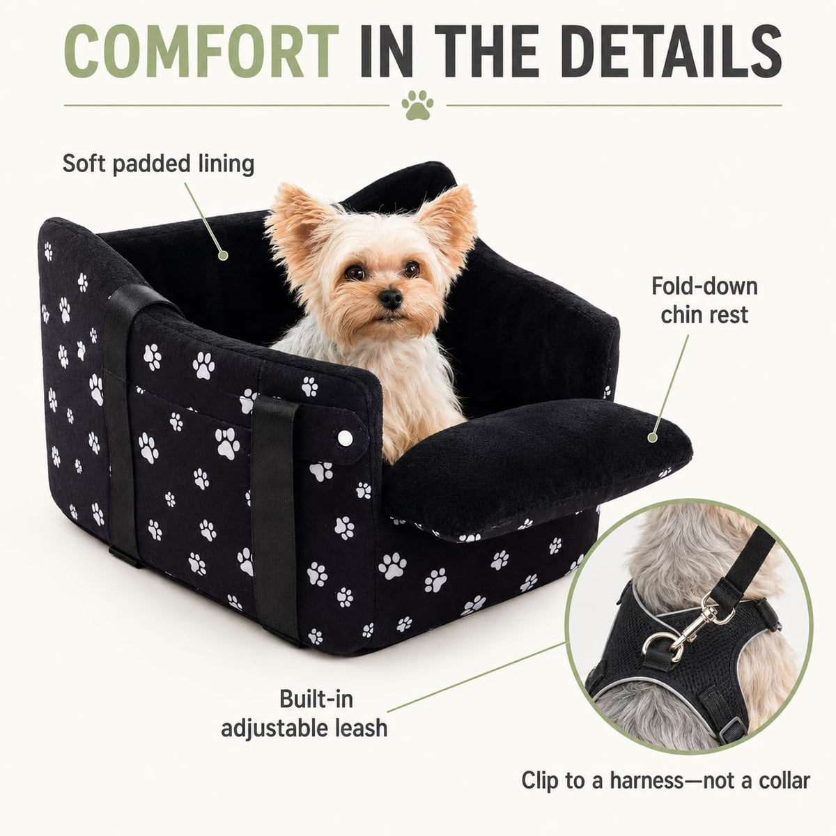 Center Console Dog Car Seat for Small Dogs Under 15 lbs Black E8186