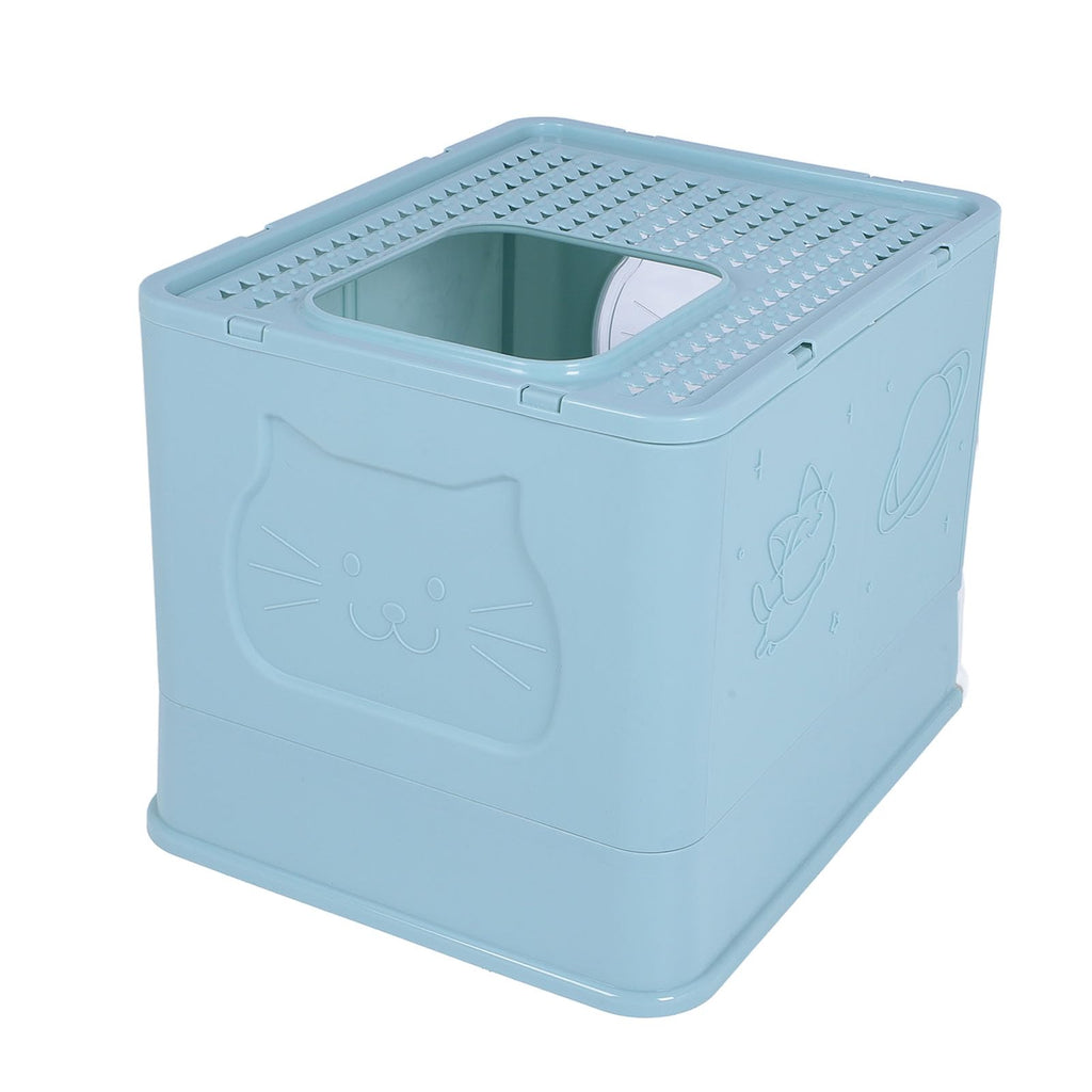 Enclosed Cat Litter Box Top Entry Foldable with Lid Blue G3811