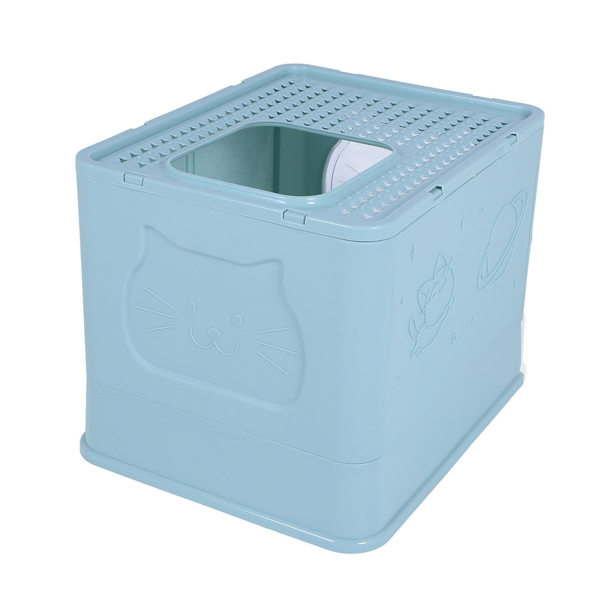 Enclosed Cat Litter Box Top Entry Foldable with Lid Blue G3811