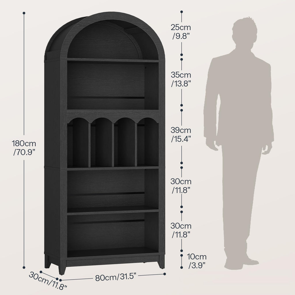 70.9" Tall Arched Wooden Bookcase Q158