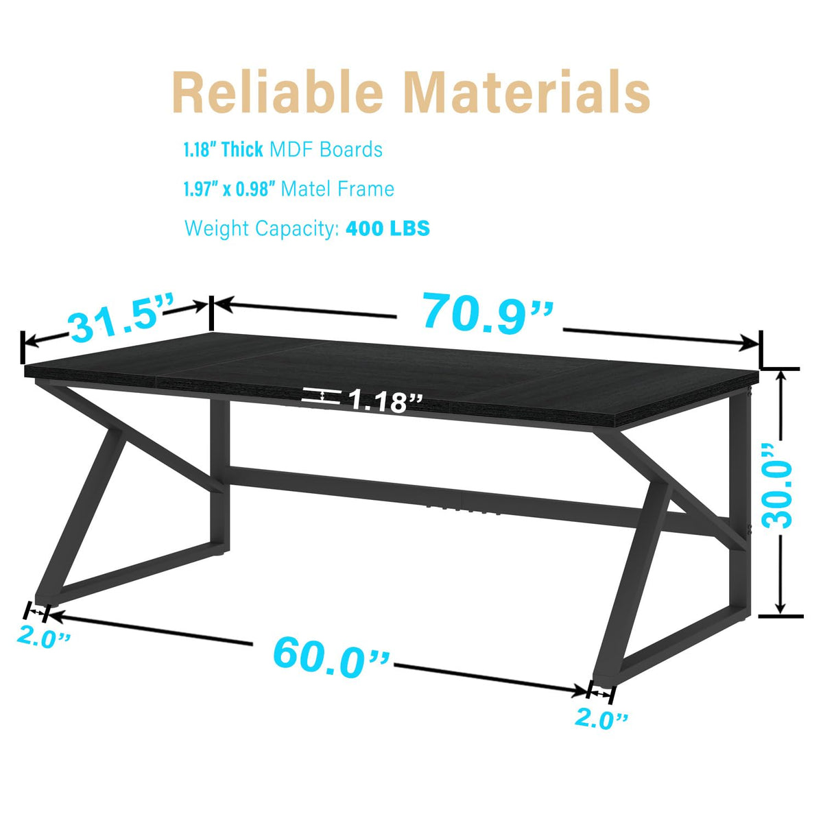 70 Inch Black Metal Wood Computer Desk P295694