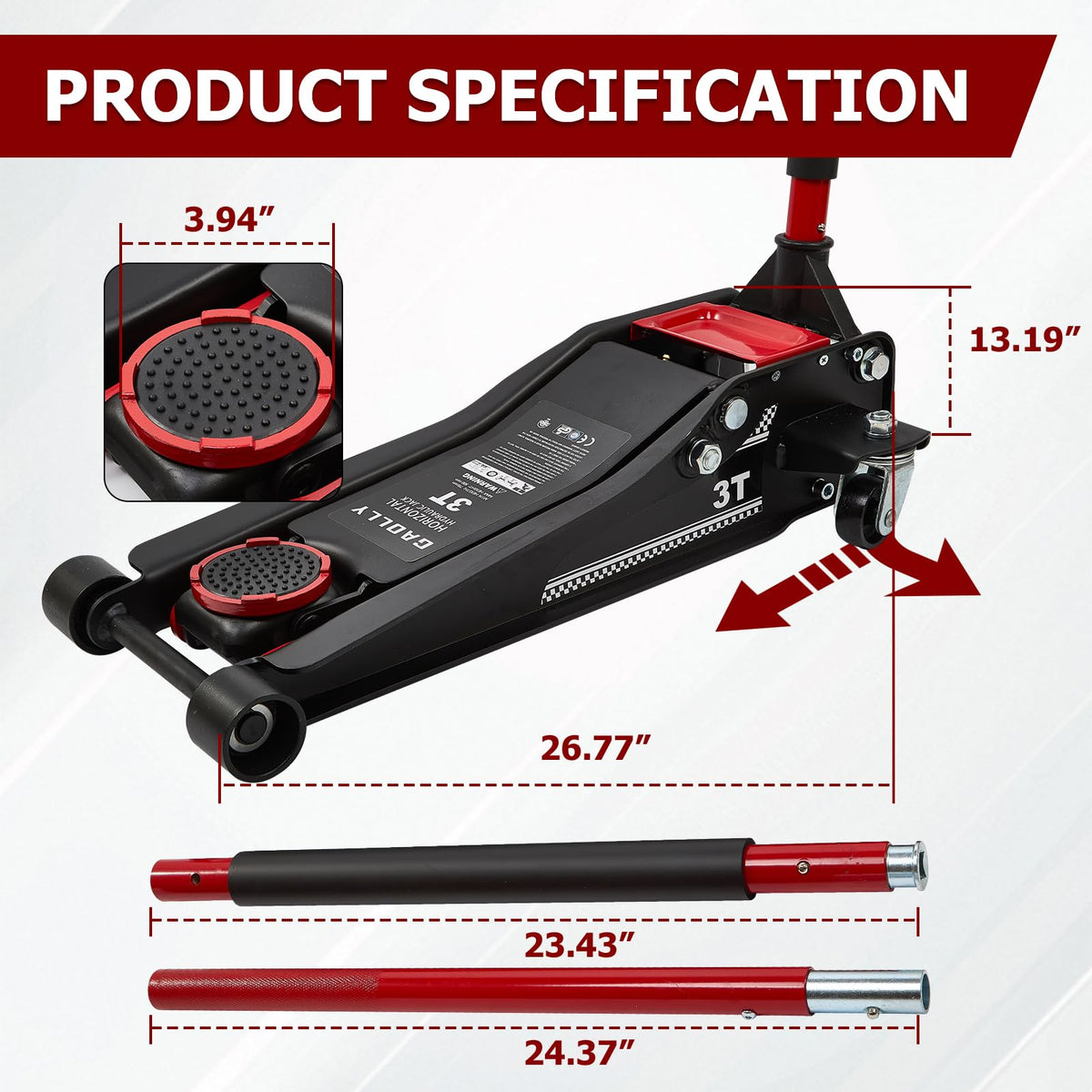 3 Ton Low Profile Steel Floor Jack C9784