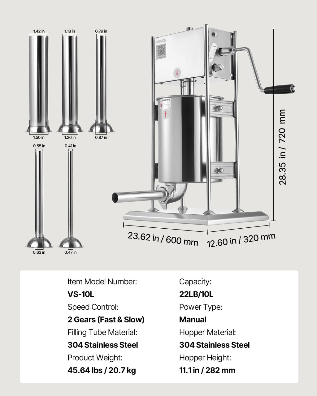 10 L Stainless Steel Vertical Manual Sausage Stuffer R29967