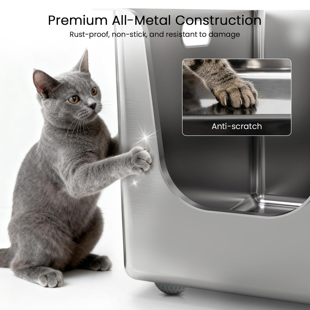 XL Stainless Steel Cat Litter Box with Low Entry N262
