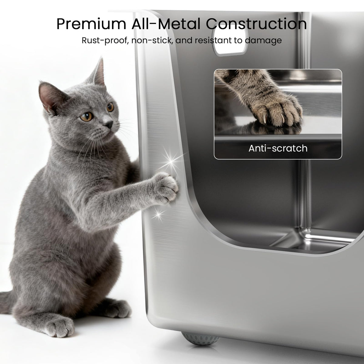 XL Stainless Steel Cat Litter Box with Low Entry N262