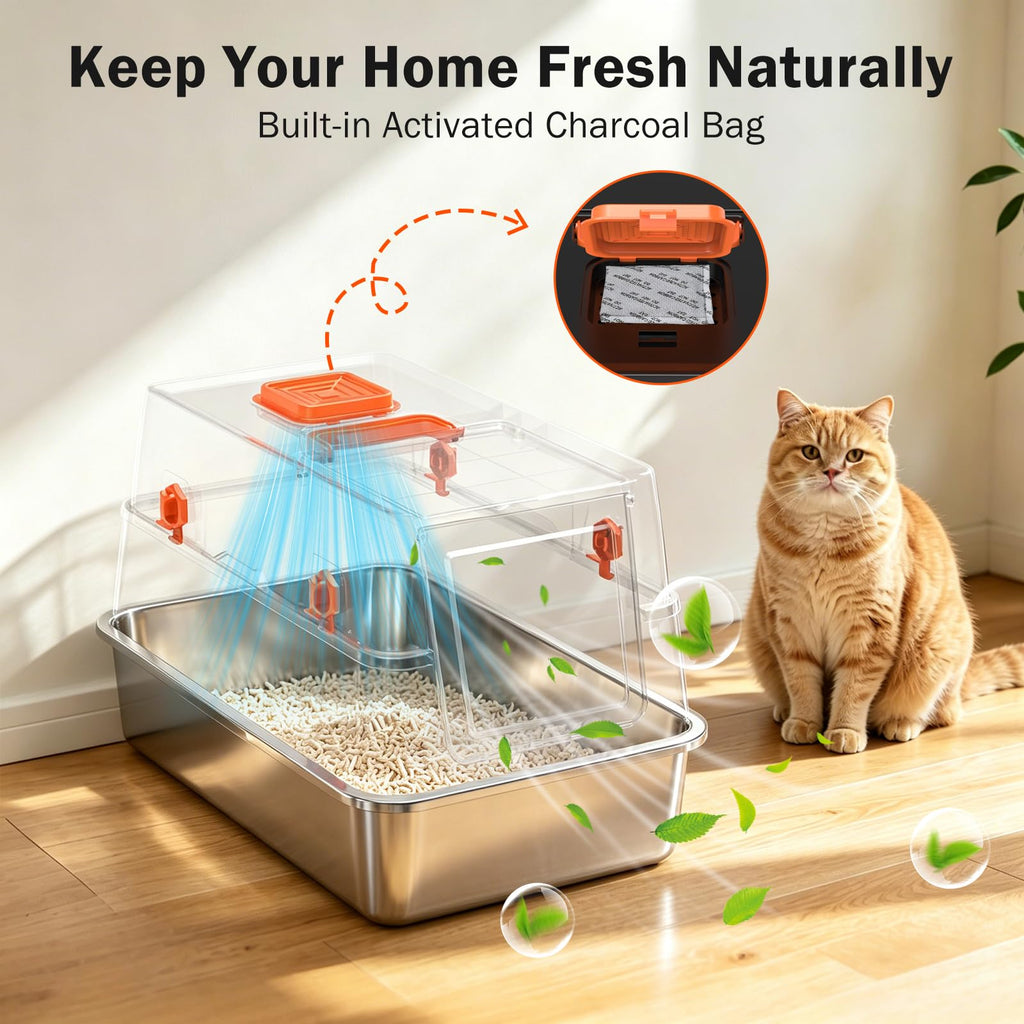 XL Enclosed Stainless Steel Cat Litter Box with Lid S24841