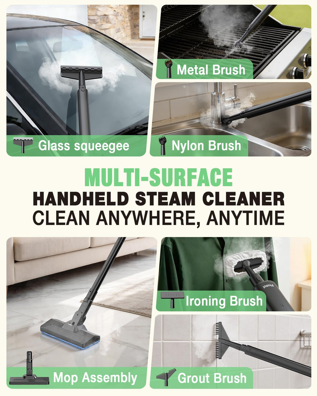 14-in-1 Lightweight Detachable Handheld Steam Mop Black H739766