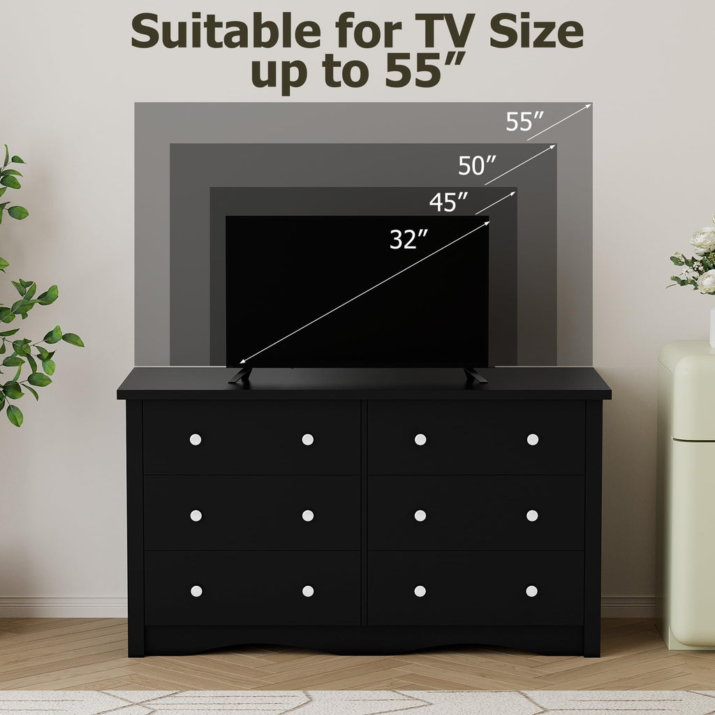 Black 6 Drawer Wood Dresser W7348