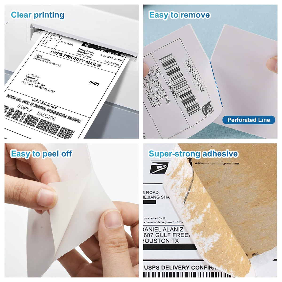 4 x 6 White Perforated Direct Thermal Labels, 1000 per Stack H347