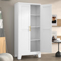 White Metal Pantry Cabinet with 2 Doors and Adjustable Shelves K490351