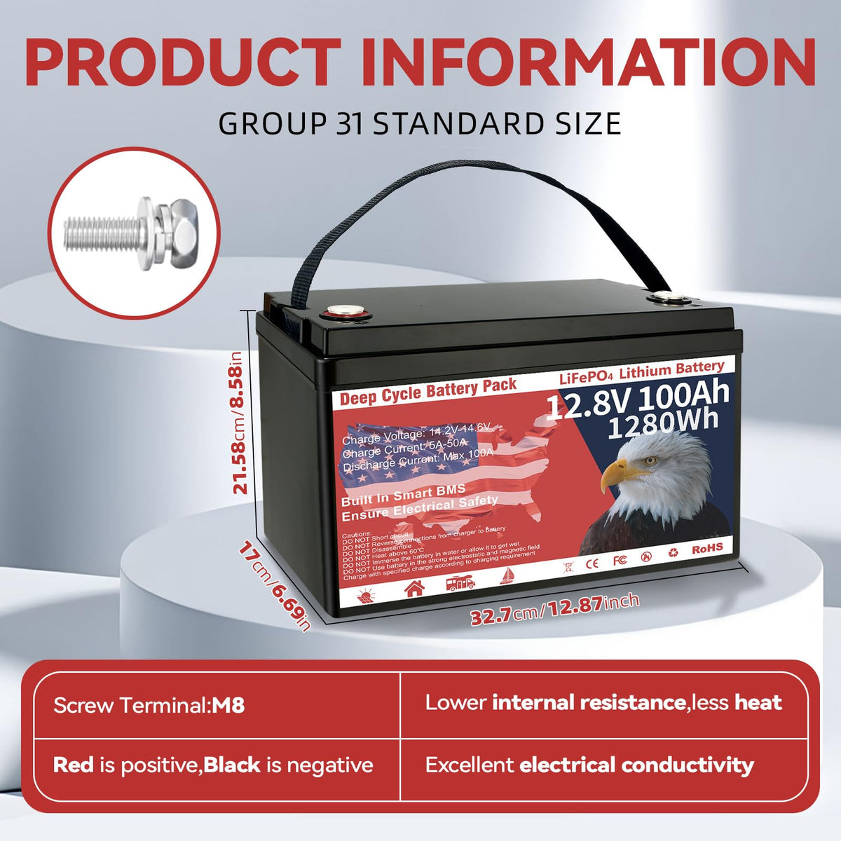 12V 100Ah LiFePO4 Deep Cycle Battery A39367