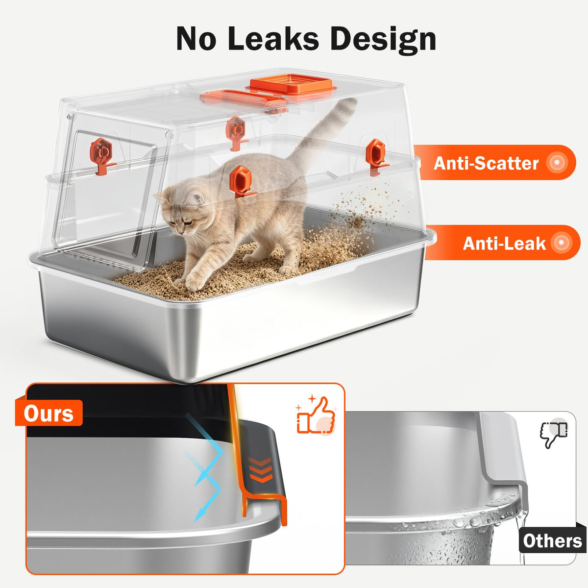 XL Enclosed Stainless Steel Cat Litter Box with Lid S24841