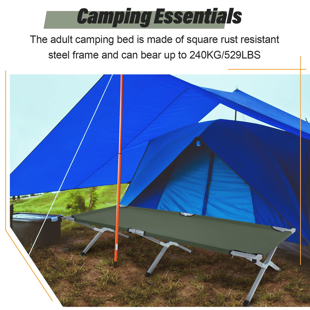 2 Pcs Army Green Folding Camping Cot Bed with Carry Bag W121356