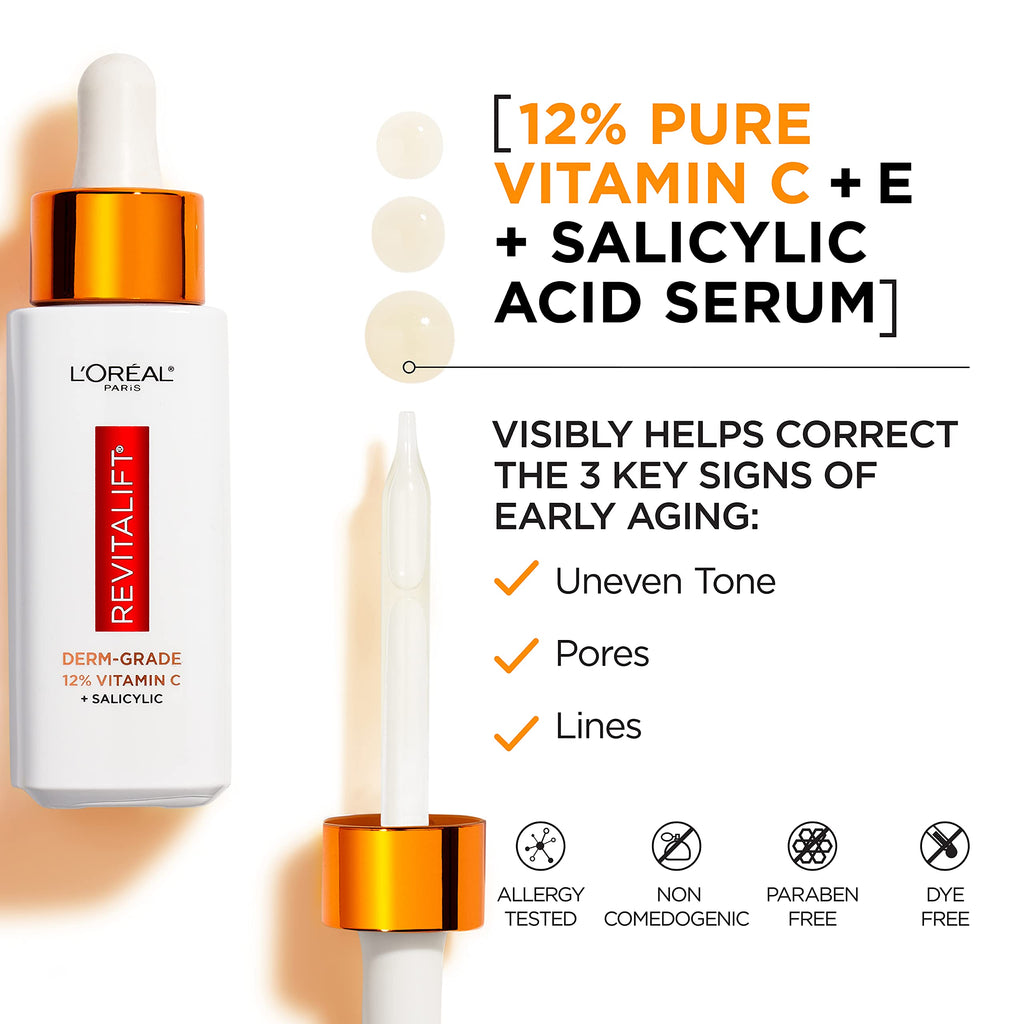 Vitamin C Brightening Face Serum with Vitamin E, Salicylic Acid, 1 oz V276