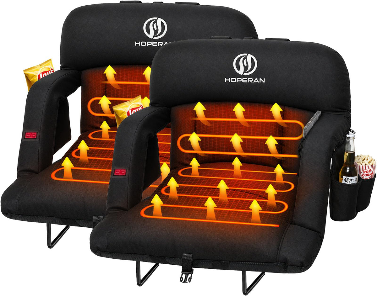 25" Heated Stadium Seats for Bleachers, 4.3" Extra Thick, Black 2PC G652000