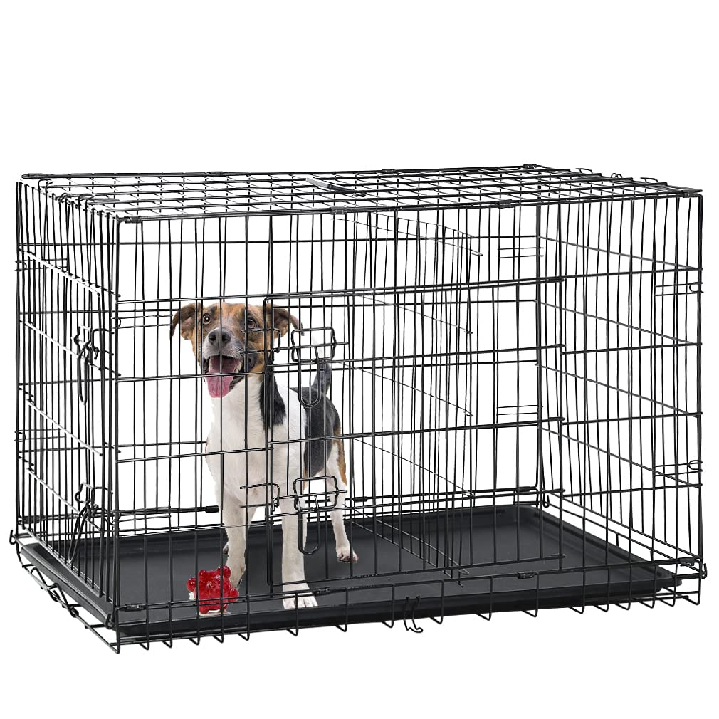Folding Metal Dog Crate with Divider and Tray V5605