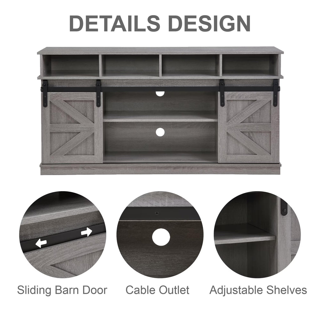 Grey Wood TV Stand with Sliding Barn Door V62138