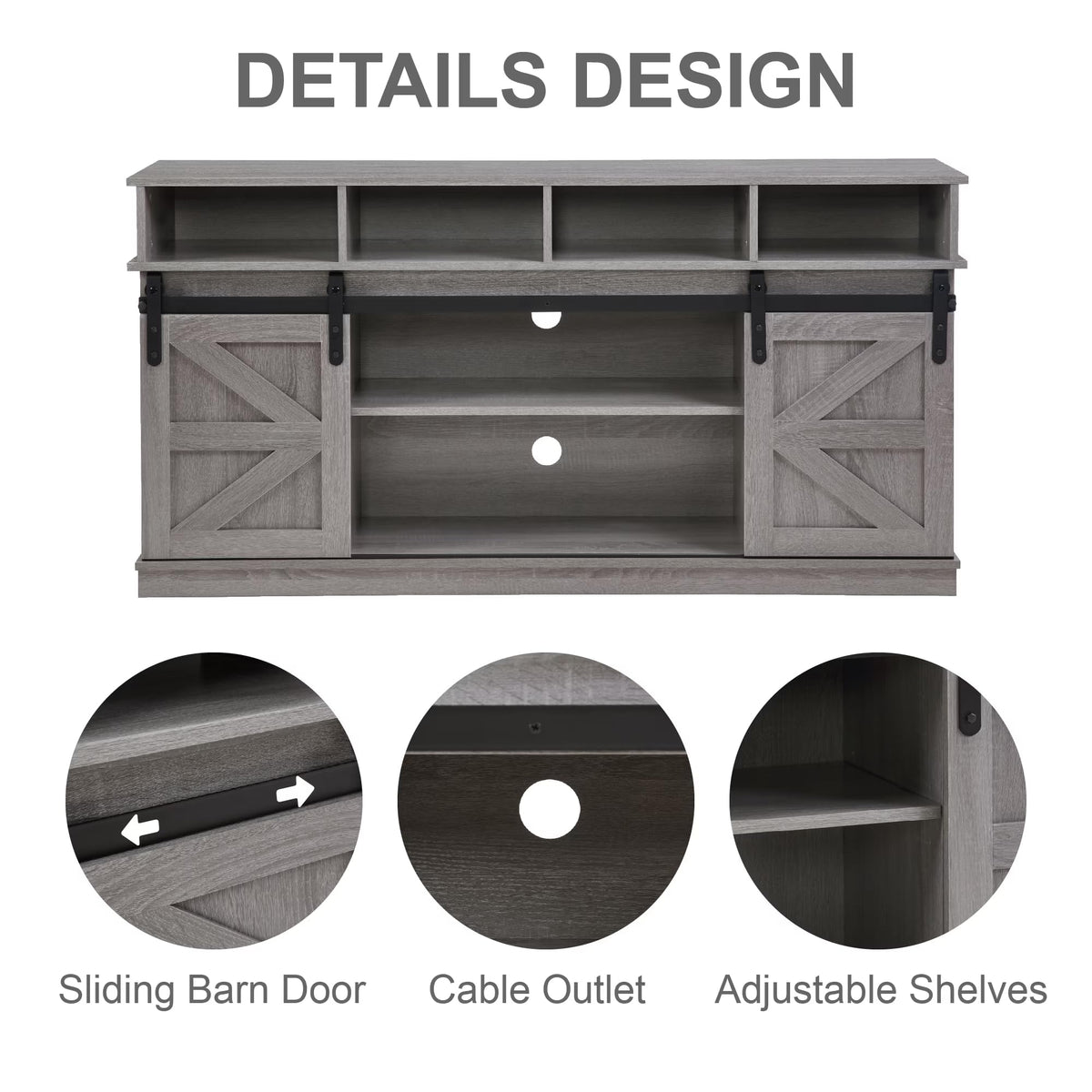 Grey Wood TV Stand with Sliding Barn Door V62138